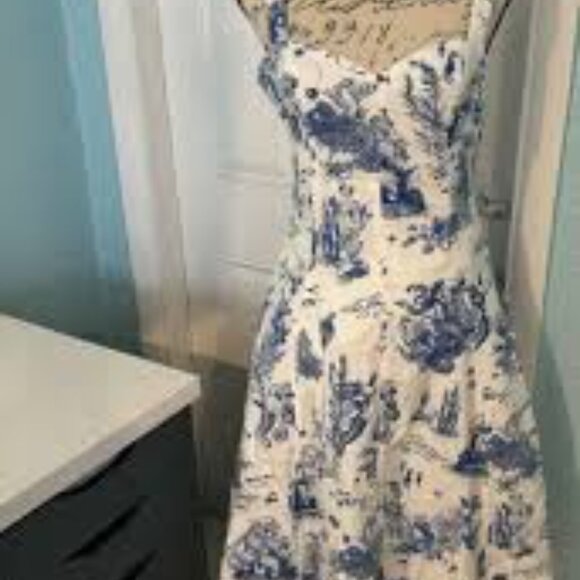 Avec Les Filles sea creature toile cotton blend white blue midi dress size 8 - Picture 7 of 7